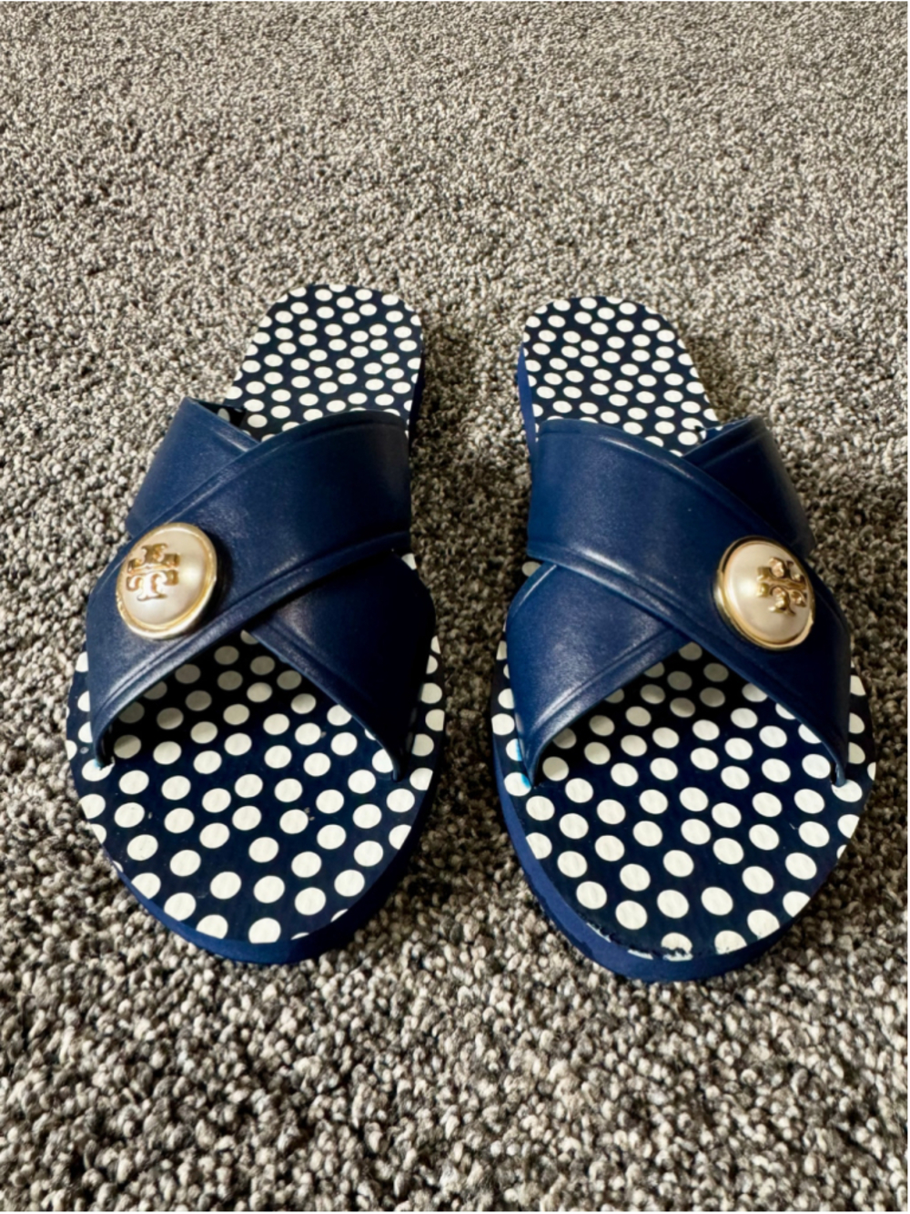 Women's Tory Burch Melody Criss Cross Sandals Navy Sea/New Ivory Size 9 - Picture 5 of 15
